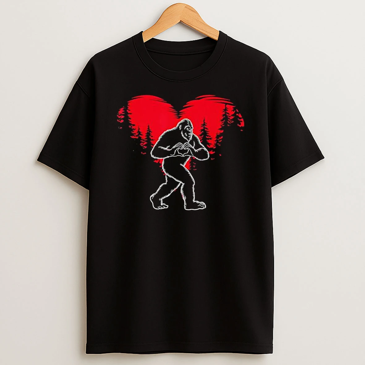 Bigfoot In Love Heart Happy Valentines Day T Shirt