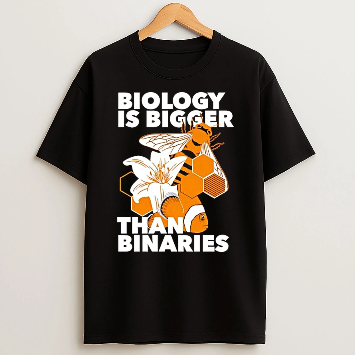 Biology Is Bigger Than Binaries Bee Fish Graphic T Shirt