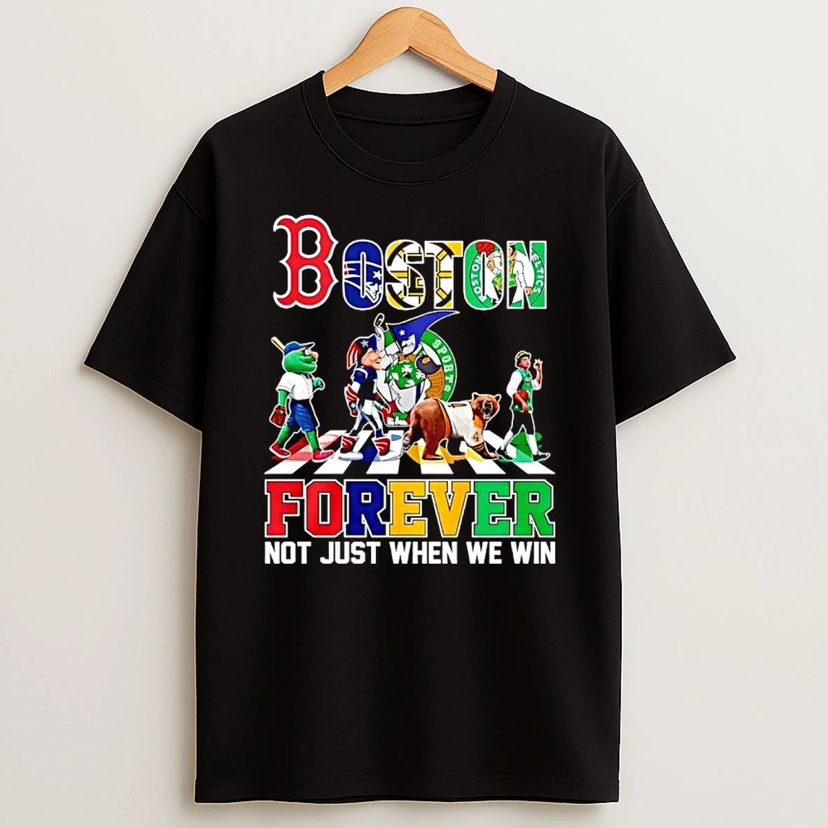 Boston Mascots Red Sox X Patriots X Celtics X Bruins X Revolution Forever Abbey Road Parody T Shirt