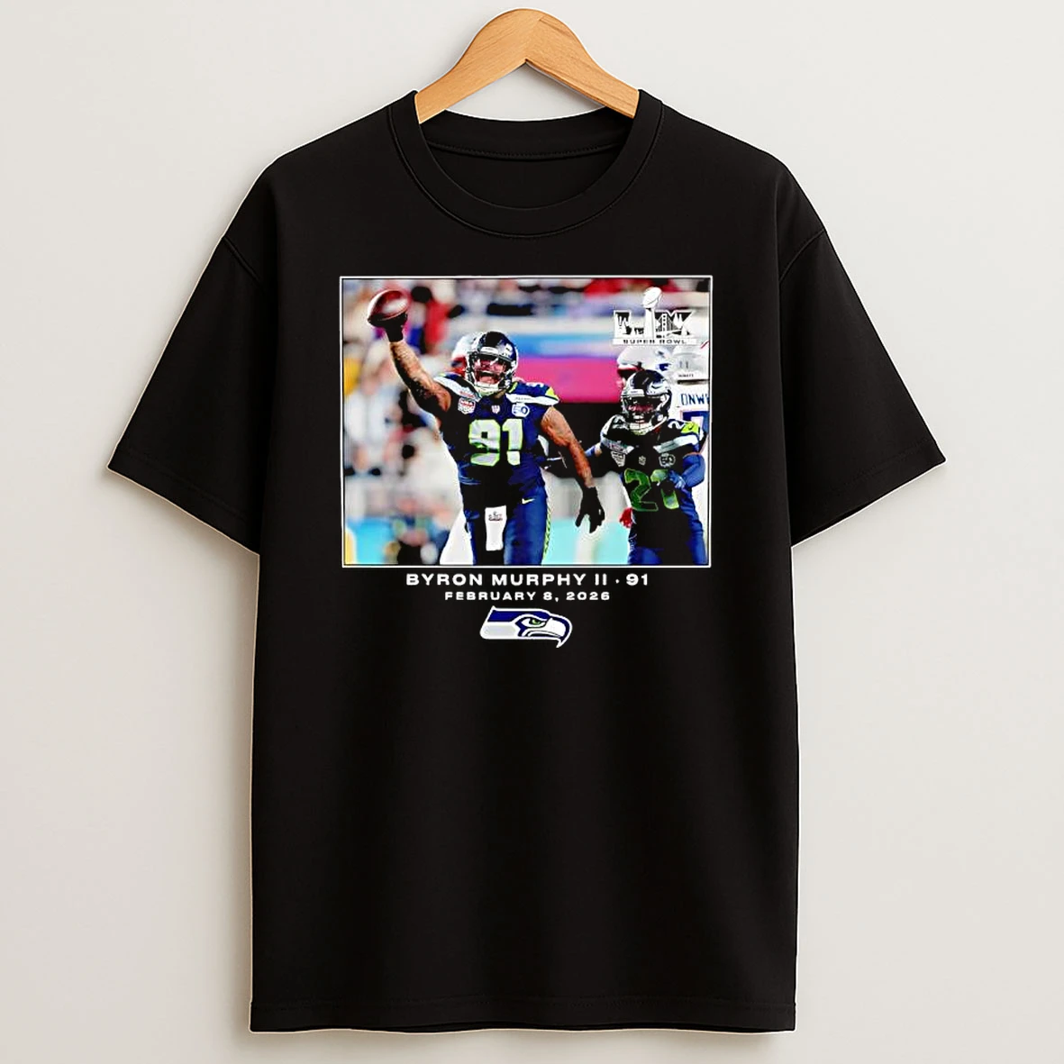 Byron Murphy Ii Seattle Seahawks Nfl Flash Features Super Bowl Lx T Shirt