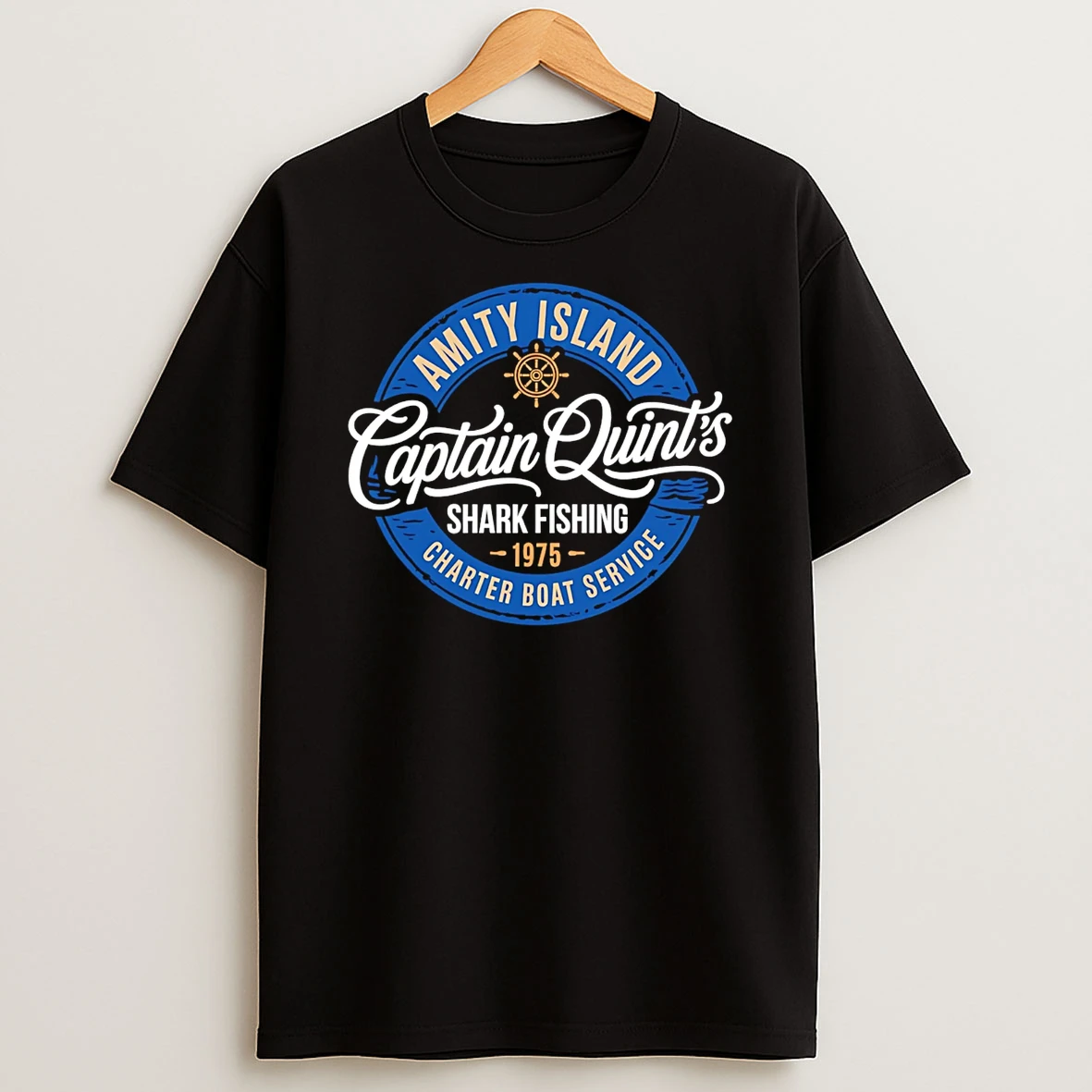 Captain Quints Shark Fishing 1975 Amity Island Charter Boat Service T Shirt
