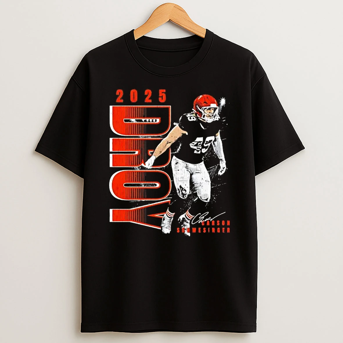 Carson Schwesinger Cleveland Browns 2025 Droy Football Signature T Shirt