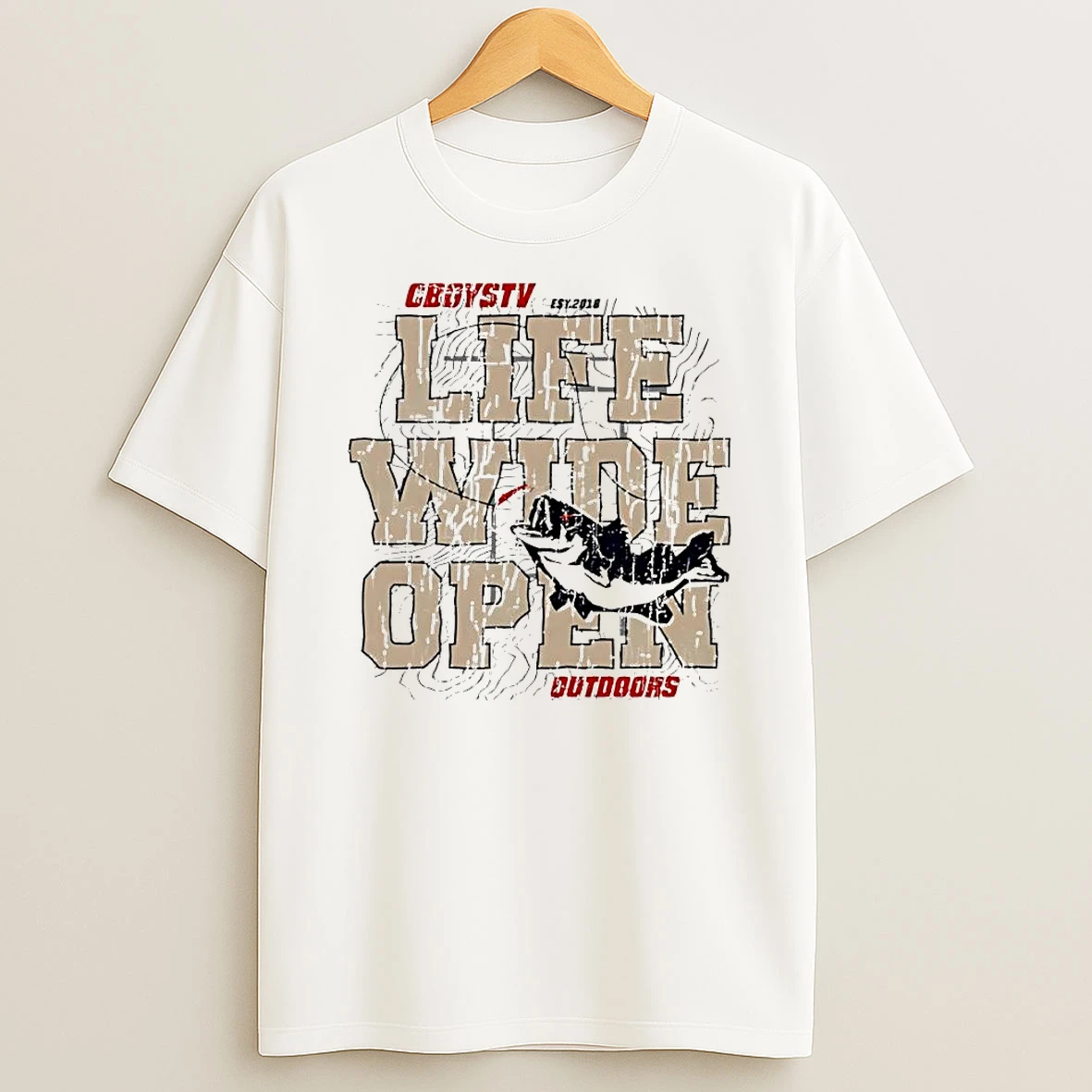 Cboys Tv Est 2016 Life Wide Open Outdoors Bass Fishing T Shirt