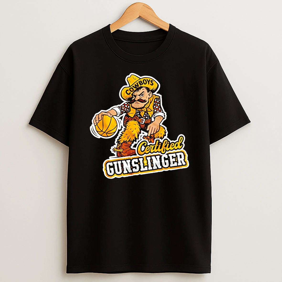 Certified Gunslinger Wyoming Cowboys Basketball Mascot Vintage Logo T Shirt