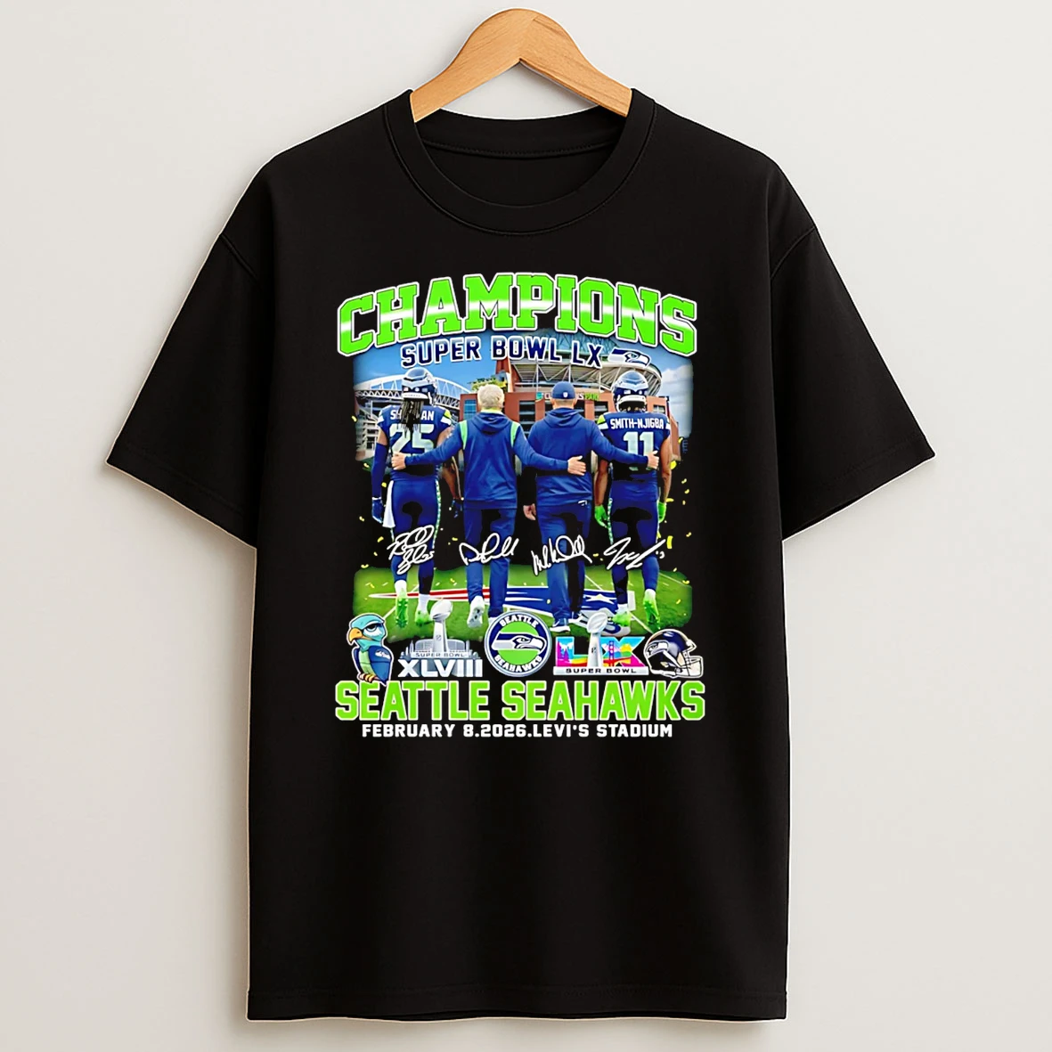 Champions Super Bowl Lx Seattle Seahawks T Shirt