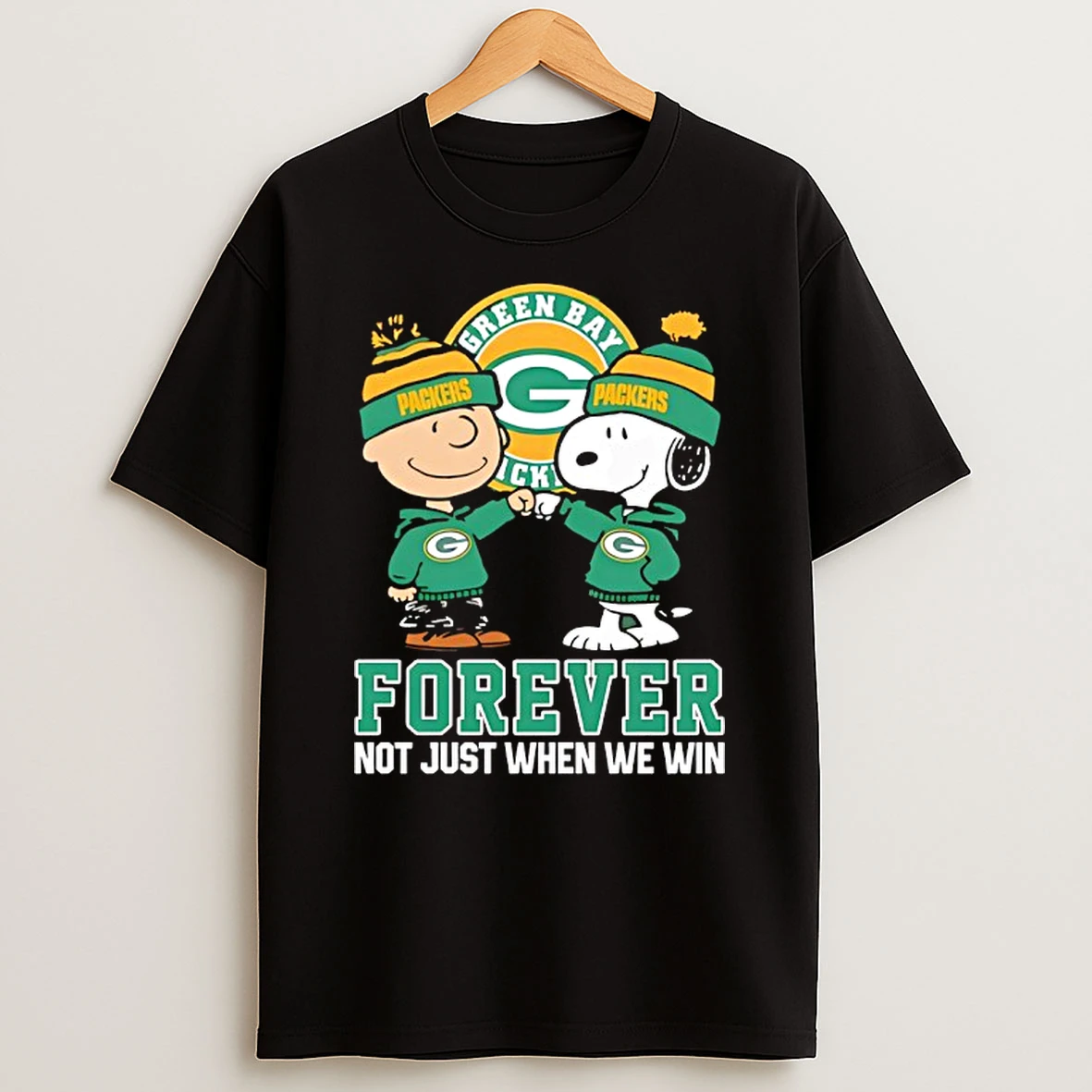 Charlie Brown And Snoopy With Green Bay Packers Outfit Forever Not Just When We Win T Shirt