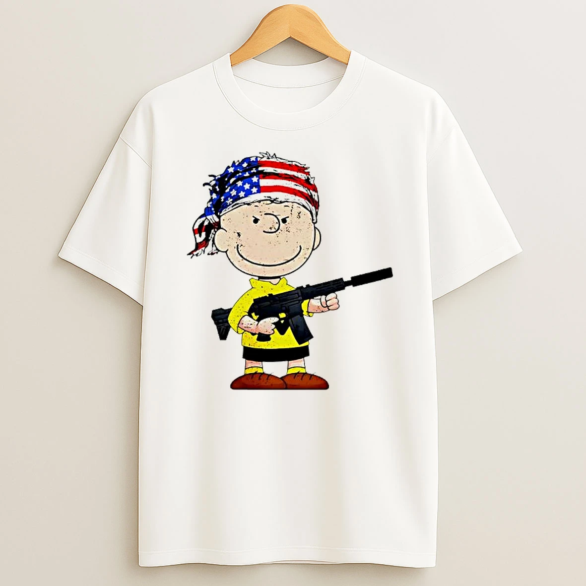 Charlie Brown With Gun 2a American Flag T Shirt