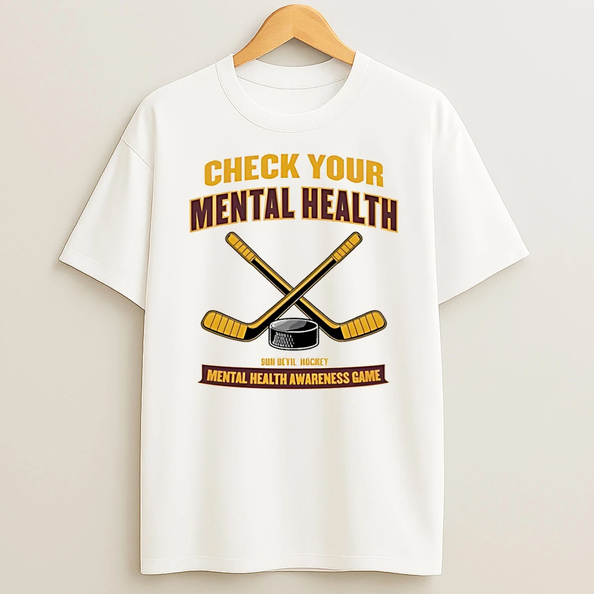 Check Your Mental Health Mental Health Awareness Game Sun Devil Hockey T Shirt