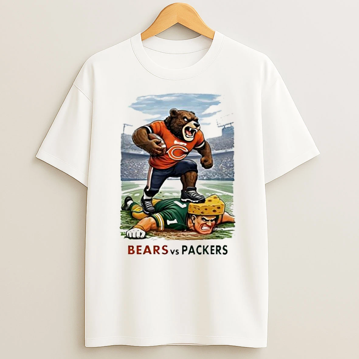 Chicago Bears Mascot Stepping On Green Bay Packers Cheesehead Football Rivalry T Shirt