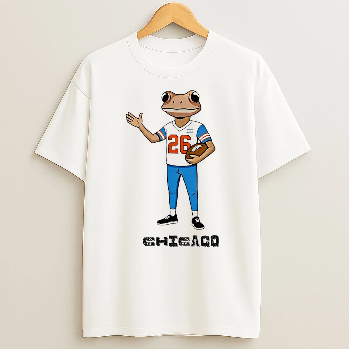Chicago Frog Character Wearing Number 26 Football Jersey Sports T Shirt