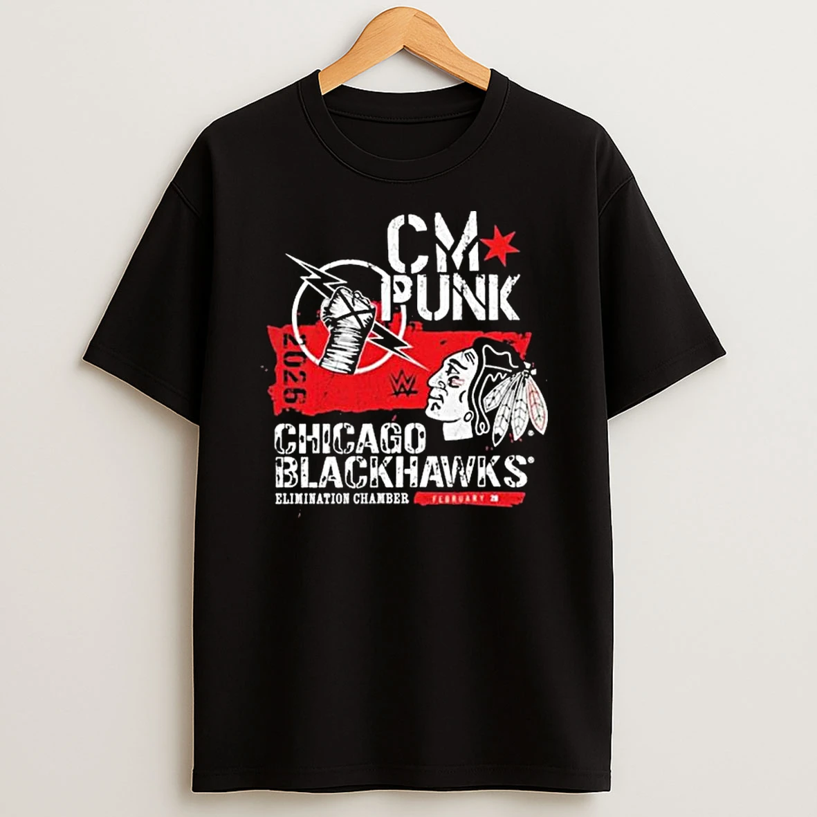 Cm Punk Wwe Chicago Blackhawks Elimination Chamber 2026 T Shirt