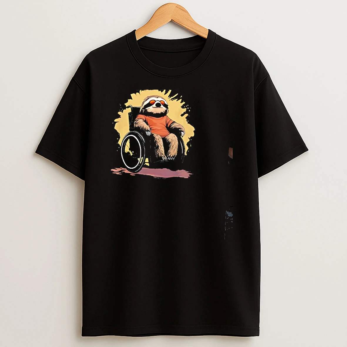 Cool Sloth Stting On Wheelchair With Sunglasses Graphic T Shirt