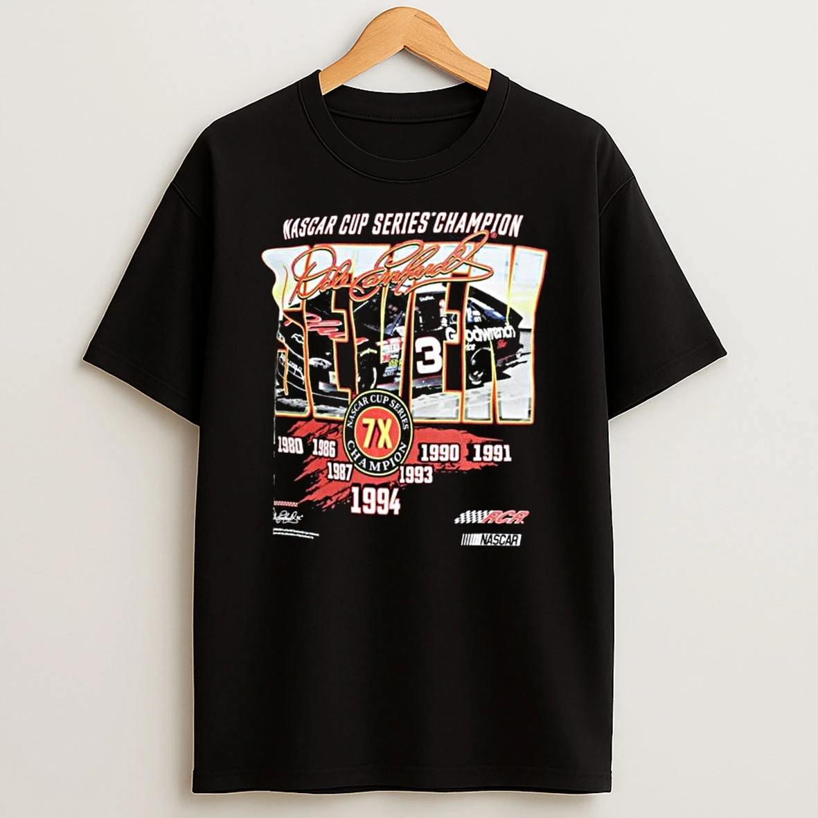 Dale Earnhardt Checkered Flag Sports Black 1 Spot Seven Championships T Shirt