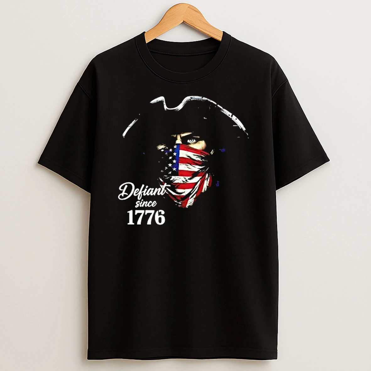 Defiant Since 1776 Patriotic Revolutionary Spirit American Flag Bandana Graphic T Shirt