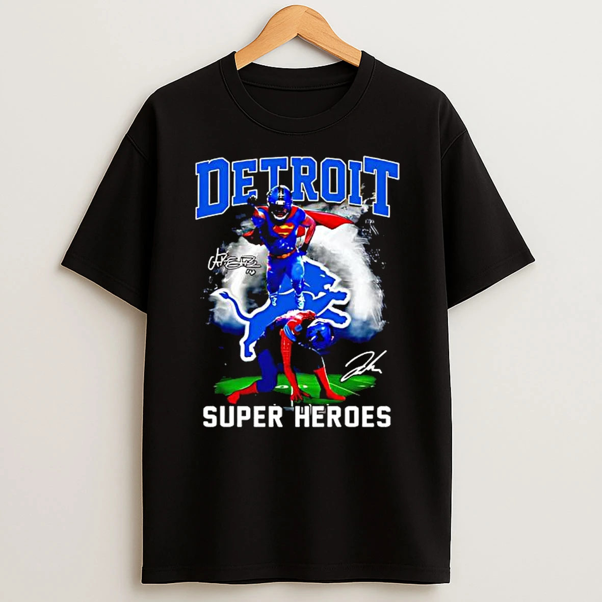 Detroit Lions Super Heroes Stars Player Signature T Shirt