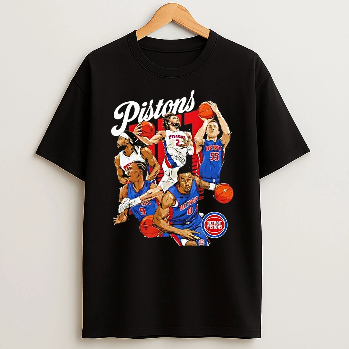 Detroit Pistons Basketball 2026 Starting 5 Players Cartoon T Shirt