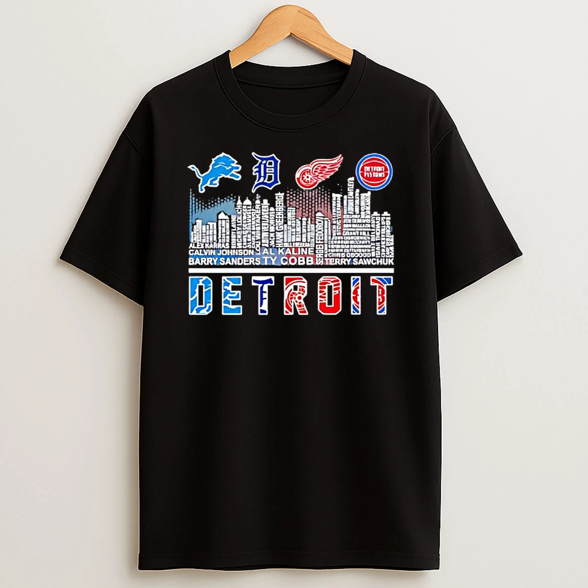 Detroit Sports Lions X Tigers X Red Wings X Pistons Skyline City Teams And Players T Shirt