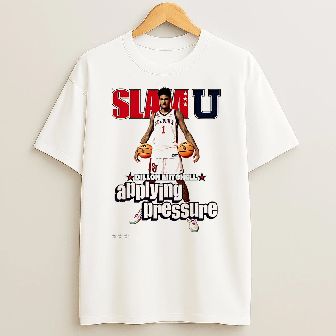 Dillon Mitchell St Johns Red Storm Slamu Applying Pressure T Shirt