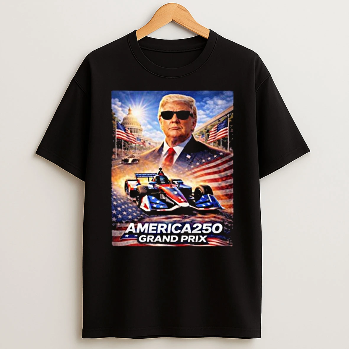 Donald Trump Celebrates American Greatness With The Freedom 250 Grand Prix Of Washington Dc T Shirt
