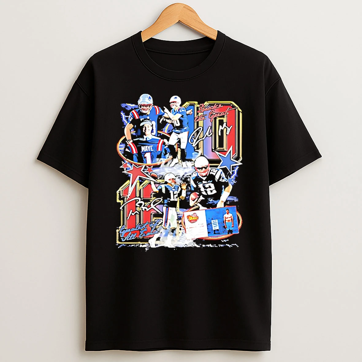 Drake Maye Tom Brady New England Patriots Super Bowl Lx Graphic Signatures T Shirt