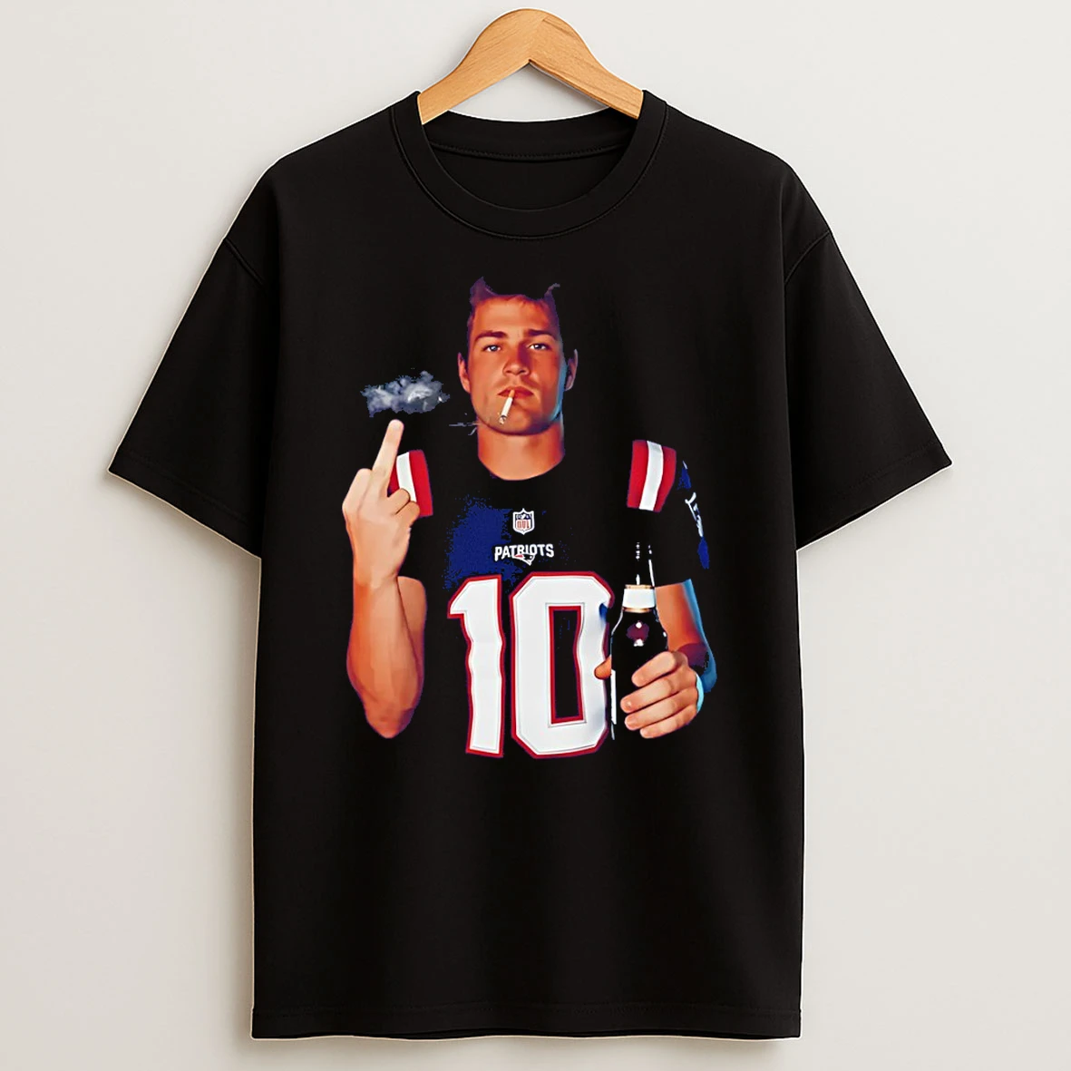 Drake Maye Middle Finger Cig New England Patriots Football Vintage T Shirt