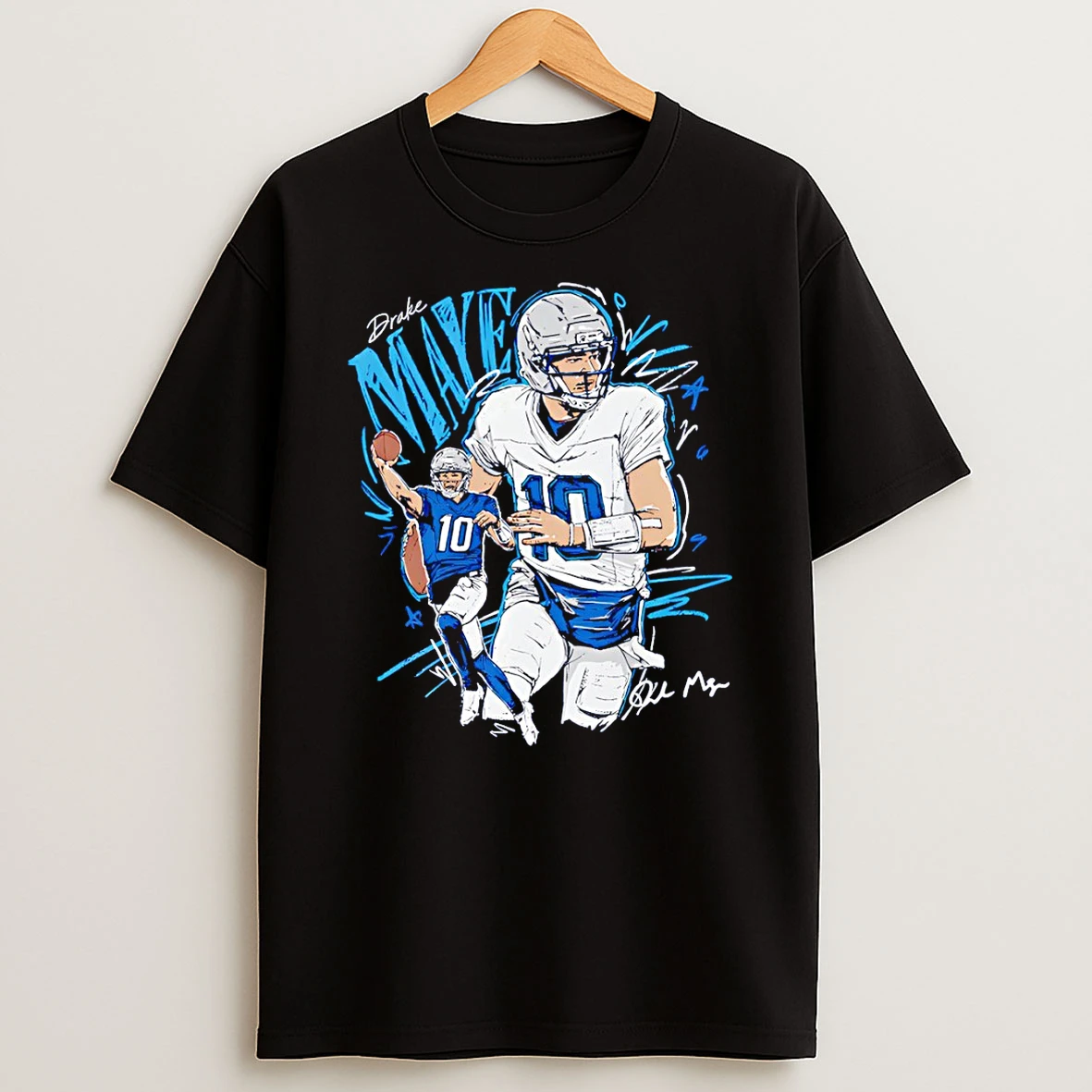 Drake Maye Posing New England Patriots Football Signature T Shirt