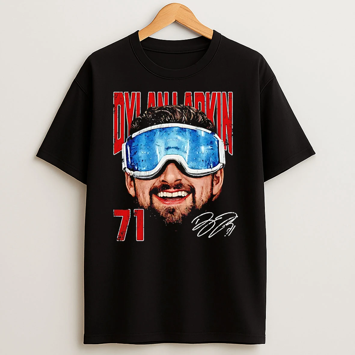 Dylan Larkin Detroit Red Wings Goggles Big Head Signature T Shirt