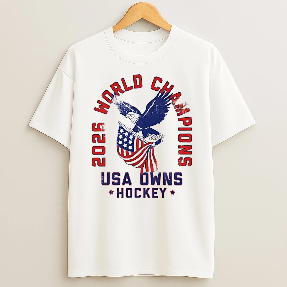Eagle 2026 World Champions Usa Owns Hockey American Flag T Shirt