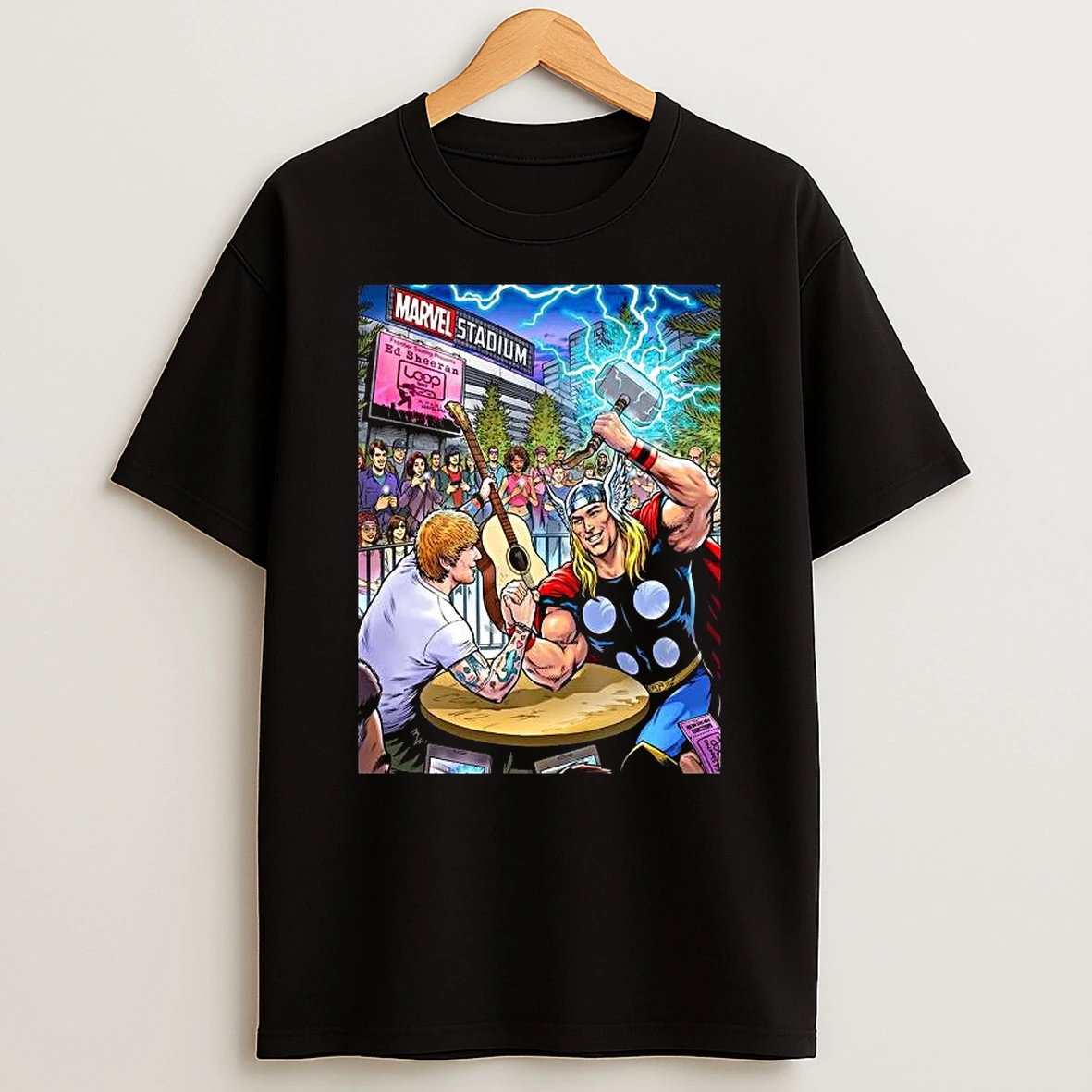 Ed Sheeran The Loop Tour Docklands Australia Venue At Marvel Stadium On February 26 27 And 28 2026 Ed Arm Wrestles Thor Marvel Comics T Shirt