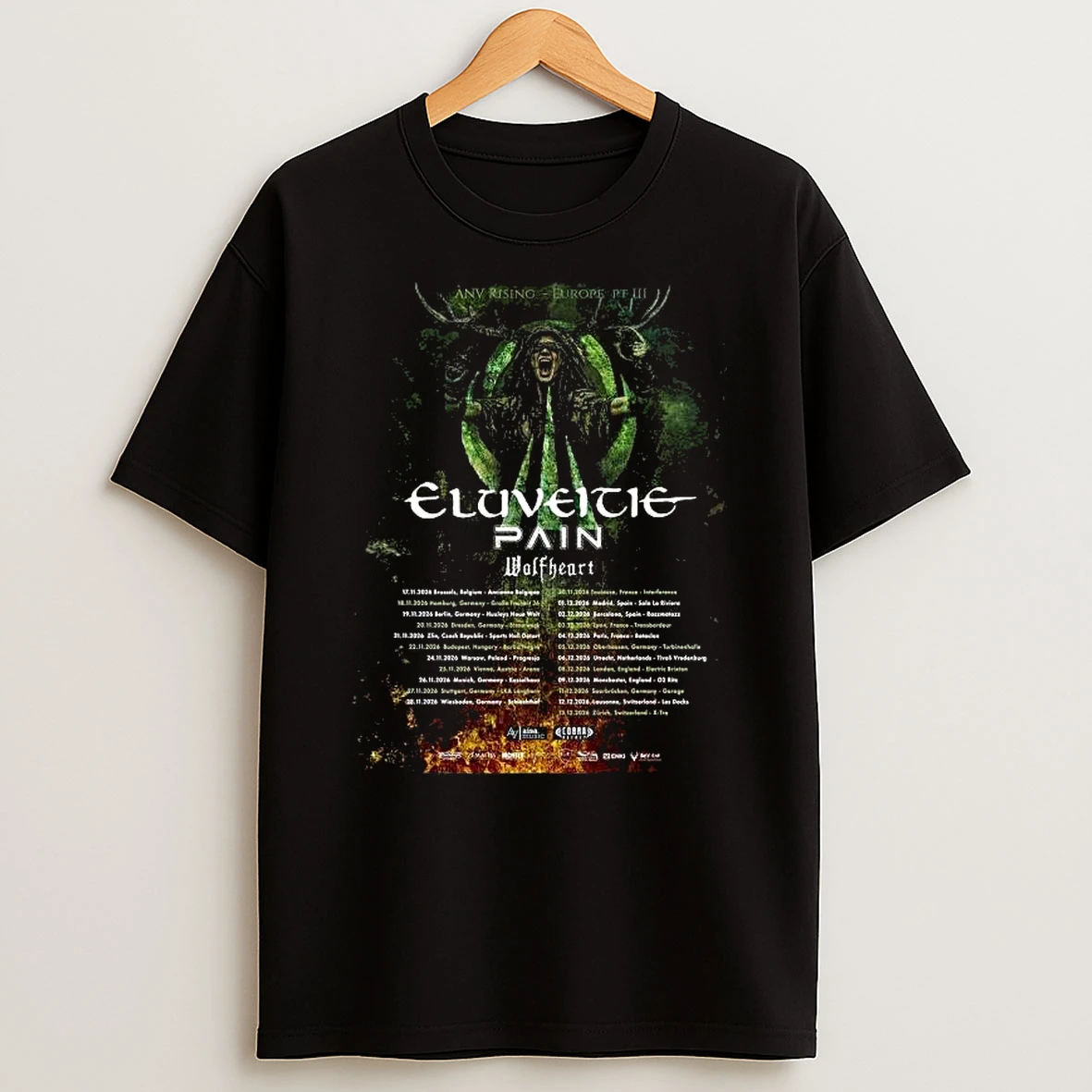 Eluveitie Anv Rising Europe Tour Pt 3 2026 Schedule Dates T Shirt