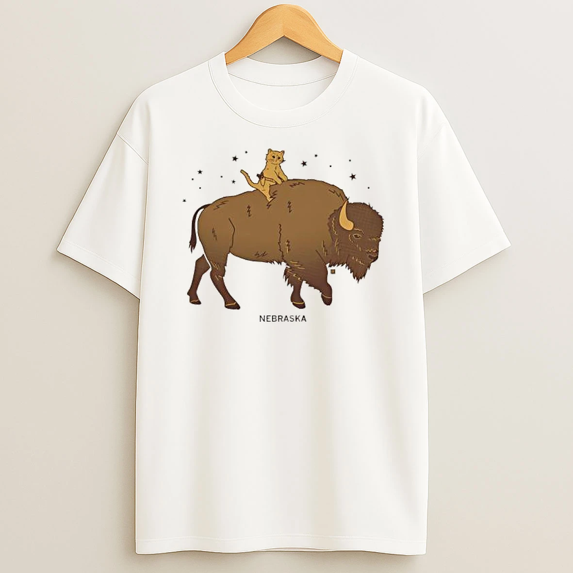Gary Riding Bison Cat Nebraska T Shirt