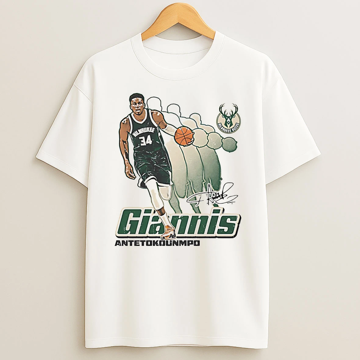 Giannis Antetokounmpo Milwaukee Bucks Retro Signature T Shirt
