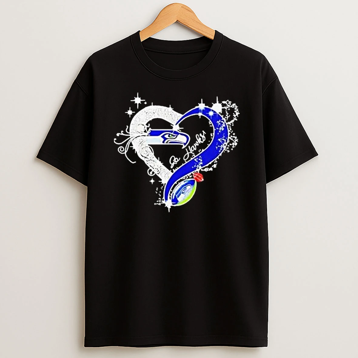 Go Hawks Seattle Seahawks Silver Heart Graphic T Shirt