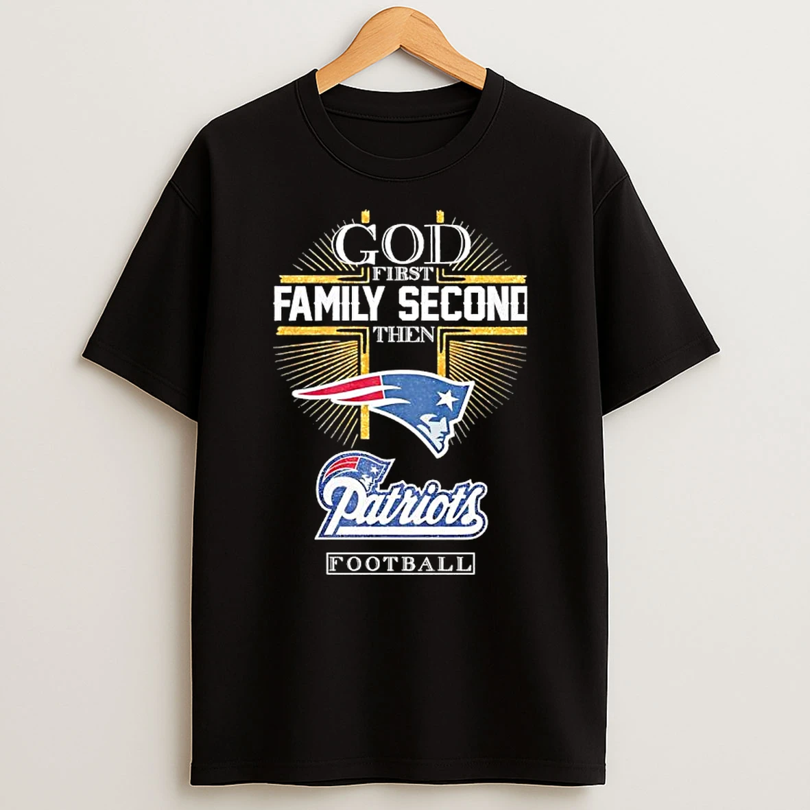 God First Family Second Then Patriots Football Flying Elvis Logo T Shirt