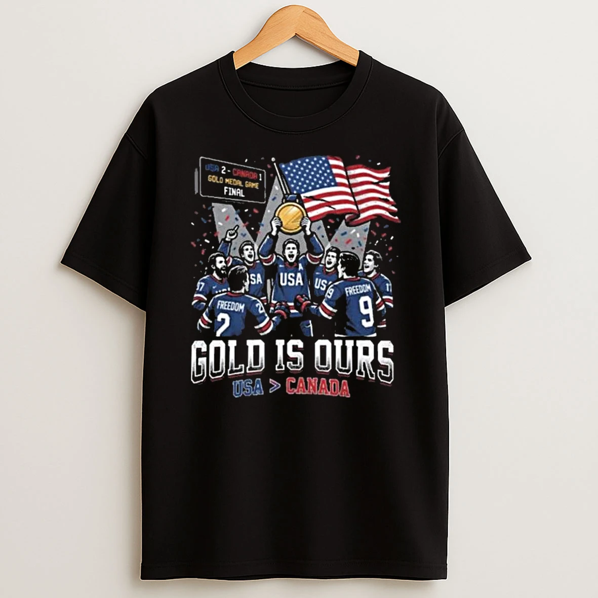 Gold Is Ours Hockey Usa Flag Graphic T Shirt