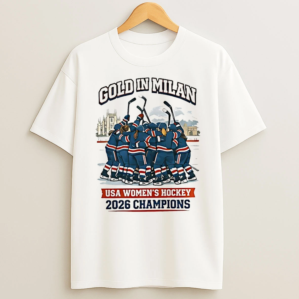 Gold In Milan 2026 Adult Usa Hockey Womens Gold Winner T Shirt