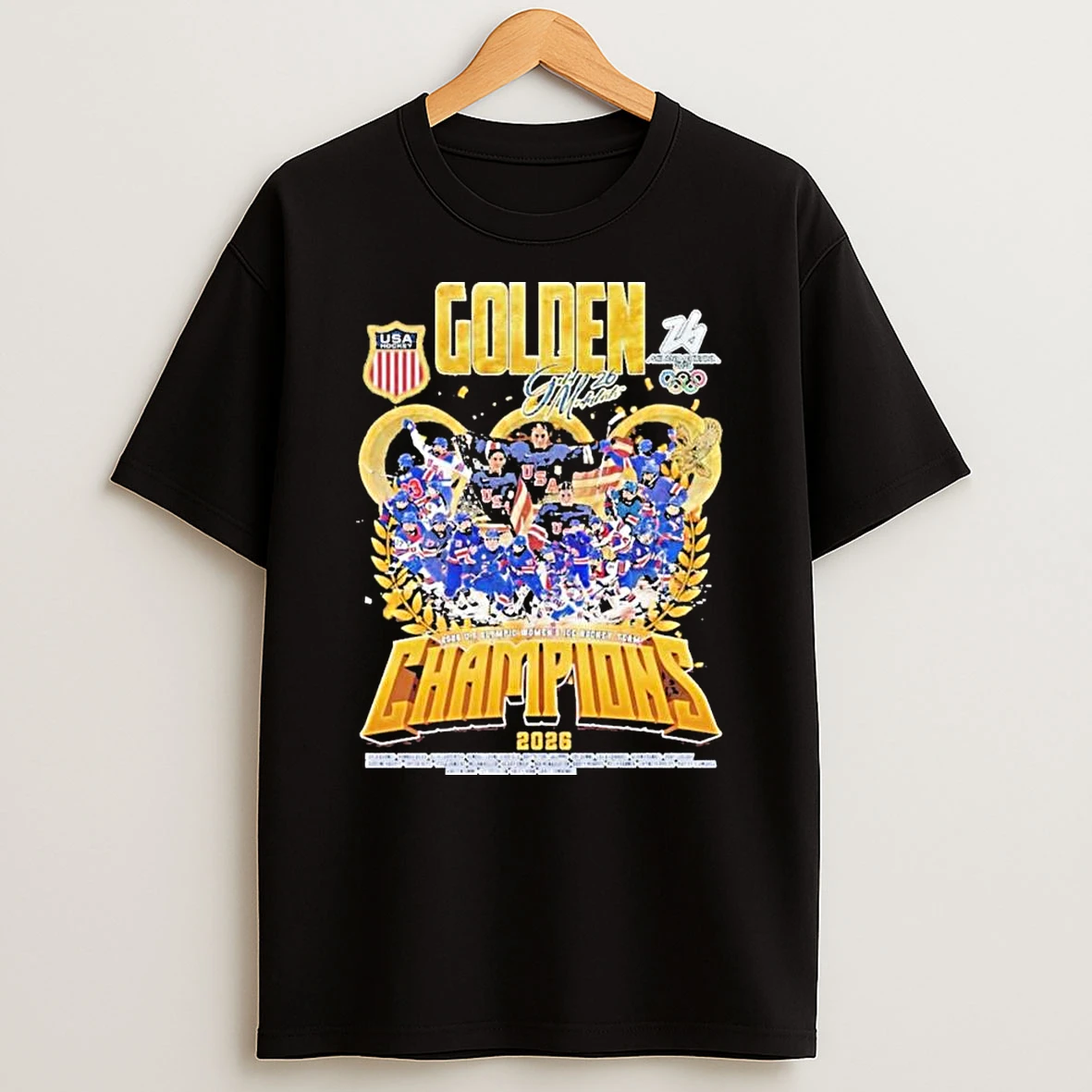 Golden 2026 Us Olympic Womens Ice Hockey Team Champions 2026 Milano Cortina T Shirt