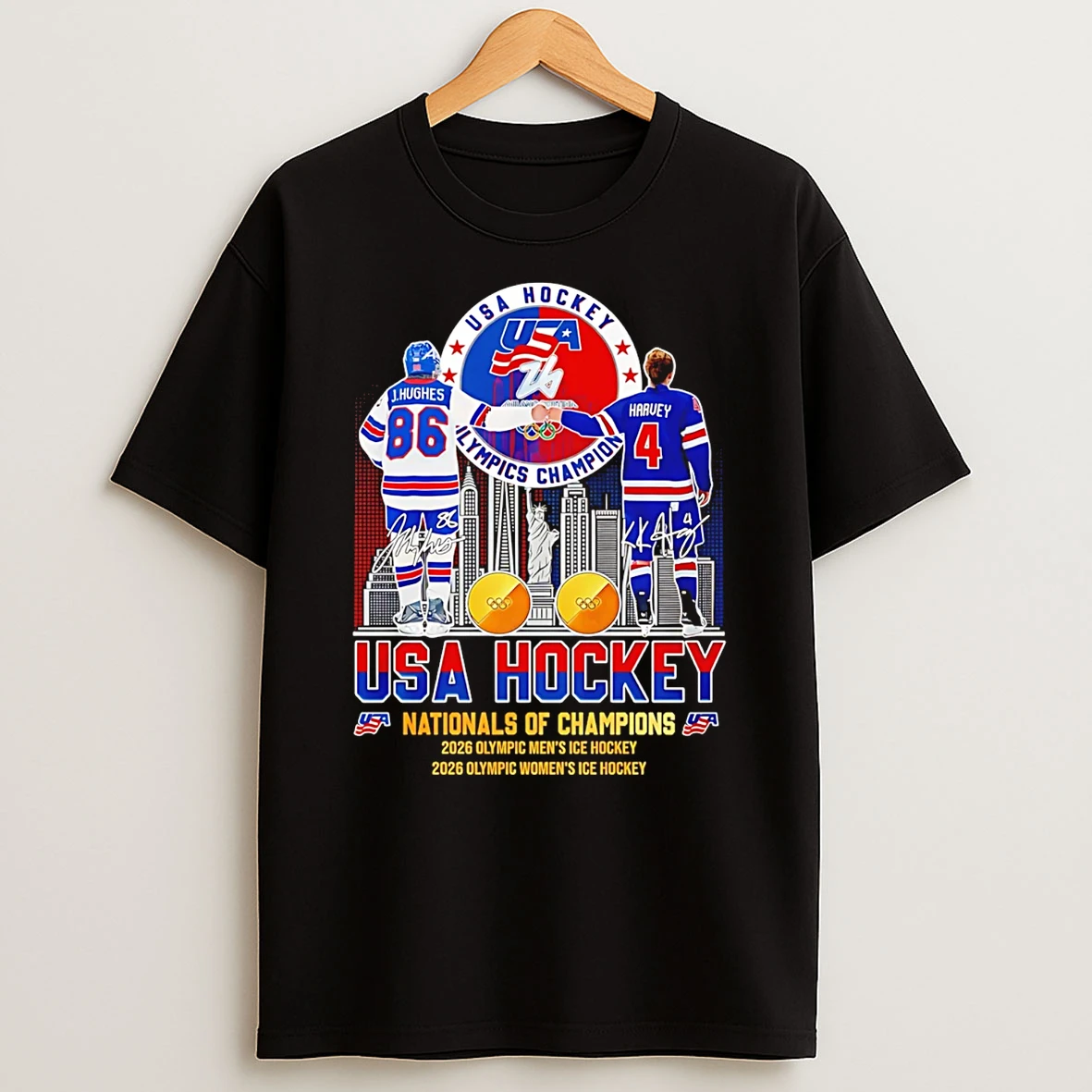 Golden Glory Team Usa Hockey 2026 National Champions City Skyline T Shirt