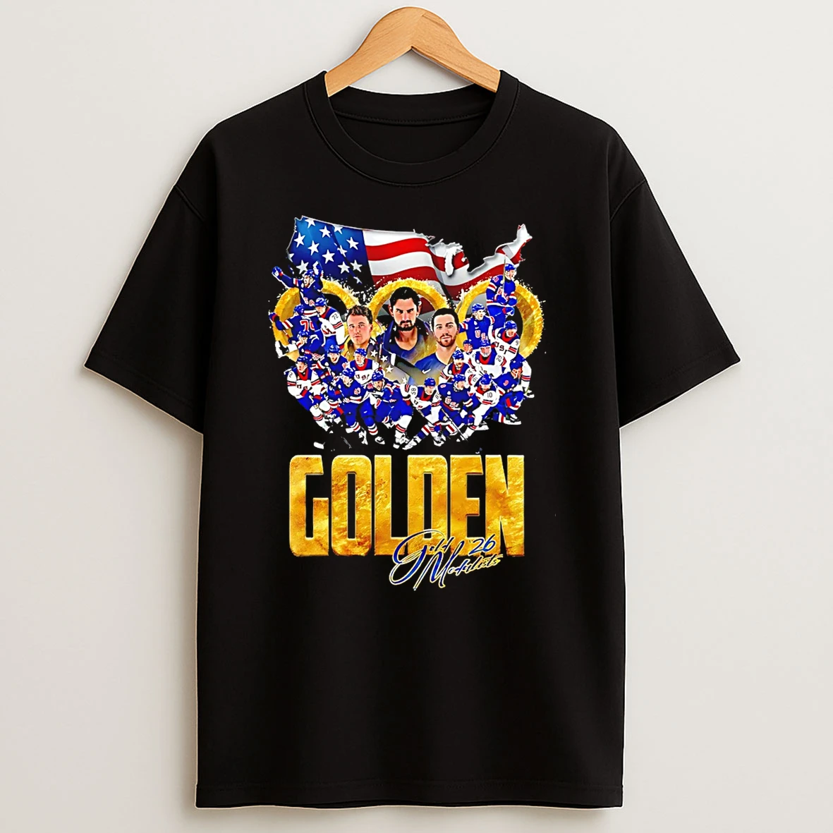 Golden Gold 26 Medalists Usa Mens Olympic Hockey Gold Champions Logo T Shirt