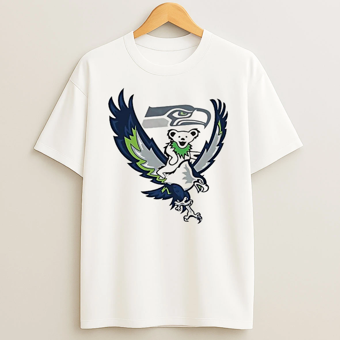 Grateful Dead Dancing Bear Riding The Seattle Seahawks Team Logo T Shirt
