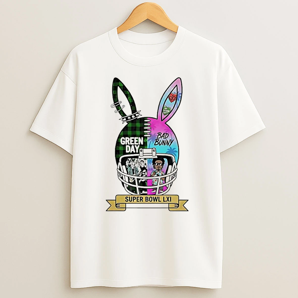 Green Day Bad Bunny Super Bowl Lxi Football Helmet T Shirt