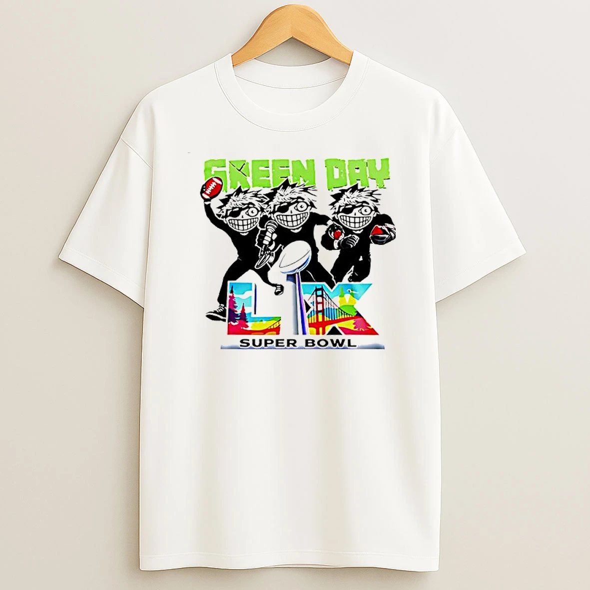 Green Day With Super Bowl Lx Band Character Graphic T Shirt