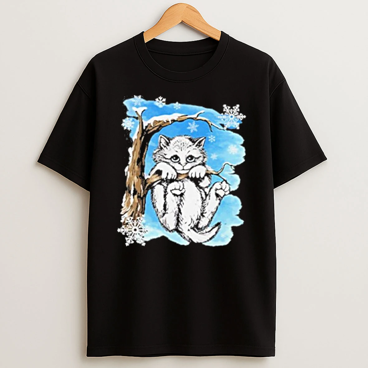Hang In There Baby Cat In Snow T Shirt