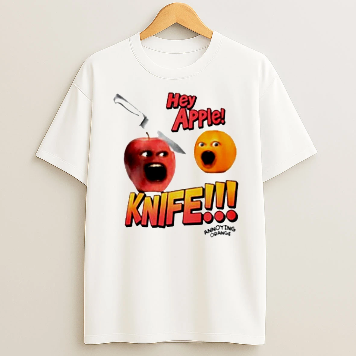 Hey Apple Knife Annoying Orange Meme T Shirt