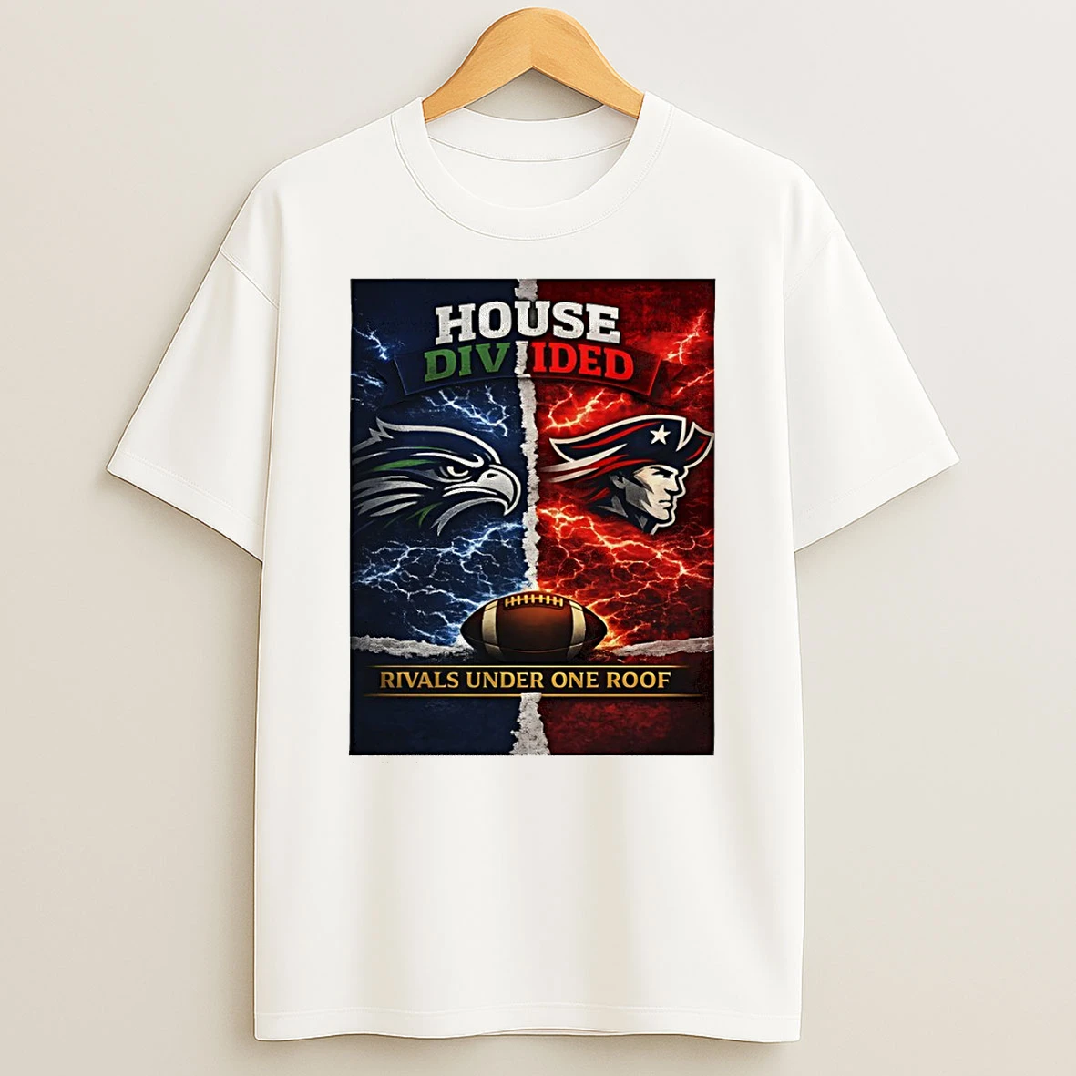 House Divided Rival Under One Roof Seattle Seahawks Vs New England Patriot Football T Shirt