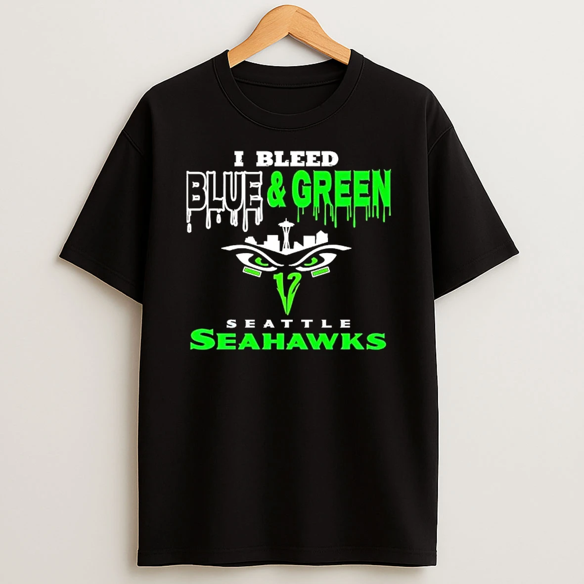 I Bleed Blue And Green Seattle Seahawks Football Graphic T Shirt