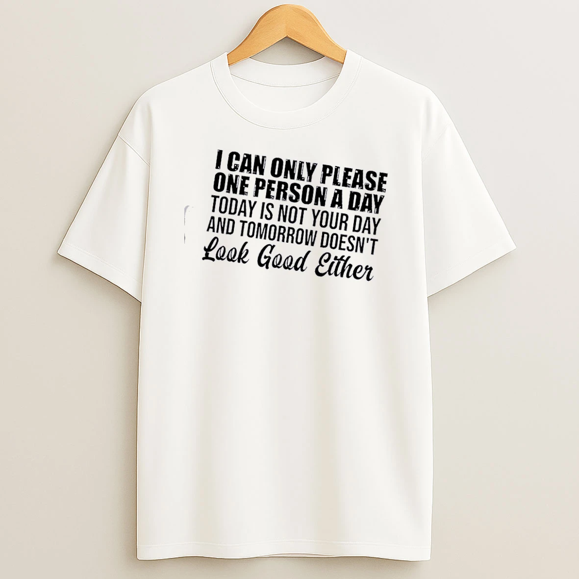 I Can Only Please One Person A Day Today Is Not Your Day And Tomorrow Doesnt Look Good Either Text T Shirt