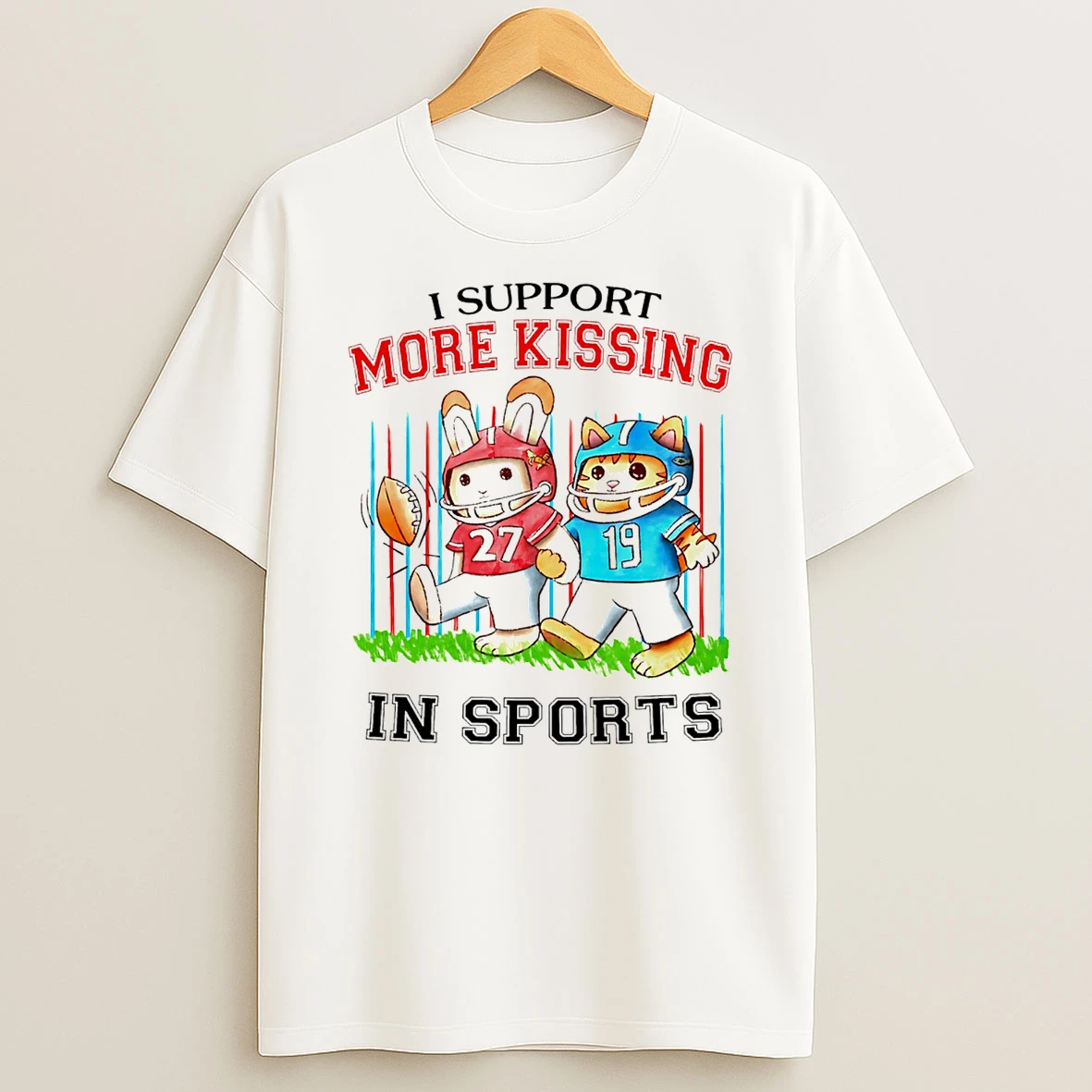 I Support More Kissing In Sports Cat Hockey Player T Shirt
