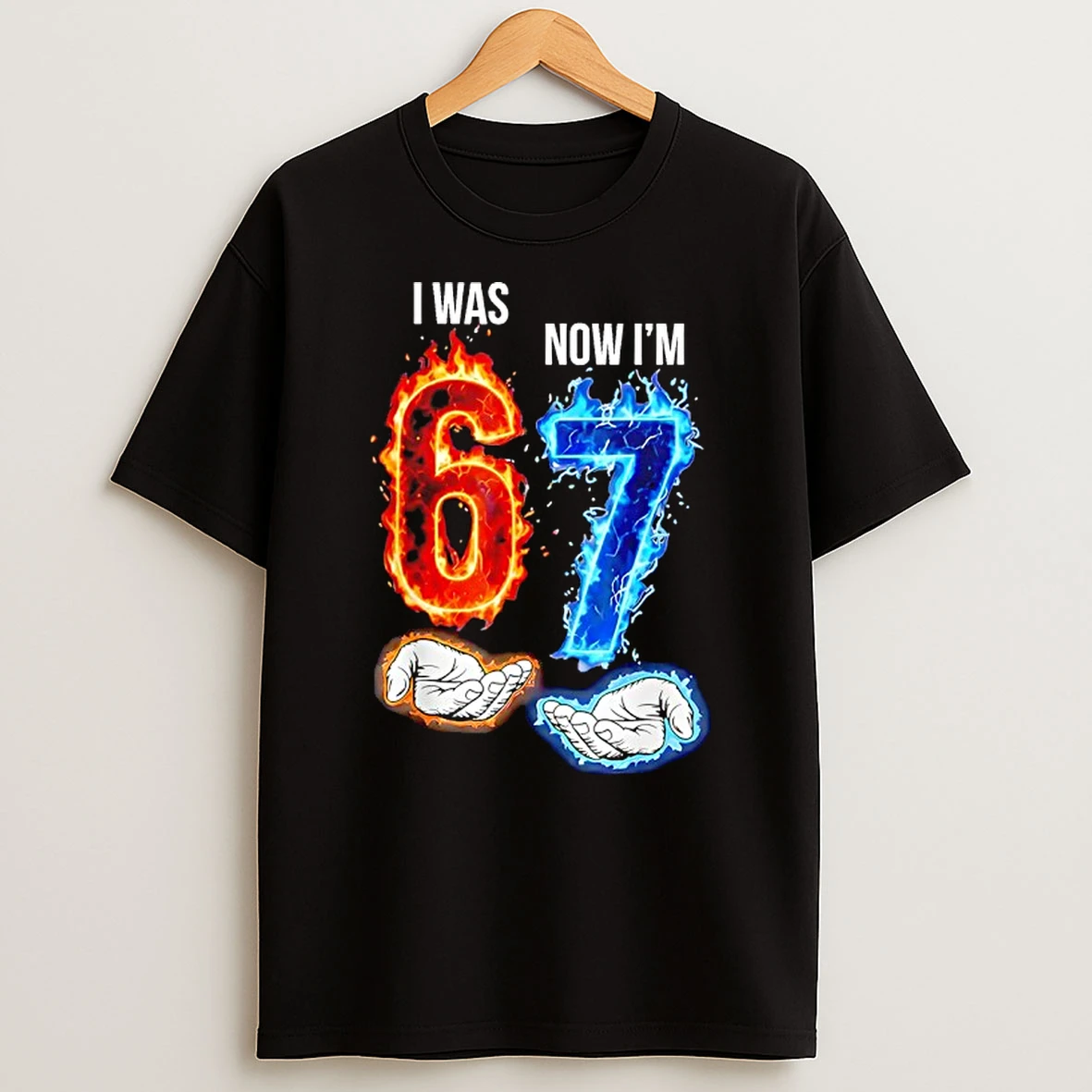 I Was 6 Now Im 7 Hands 7th Birthday Flames Fire Meme T Shirt
