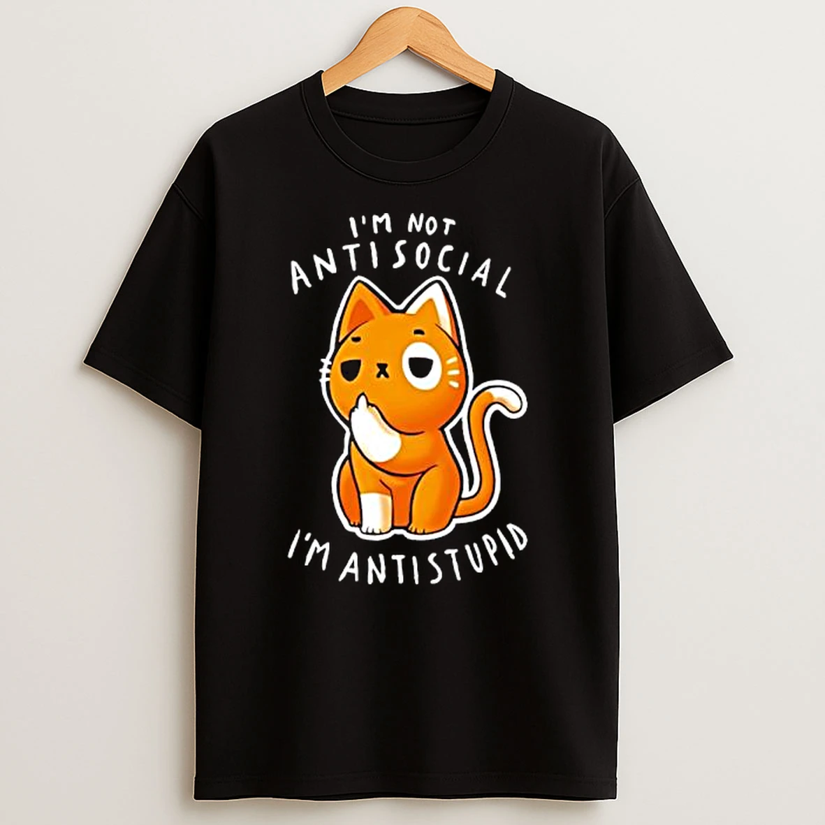 Im Not Antisocial Im Antistupid Orange Cat Middle Finger T Shirt